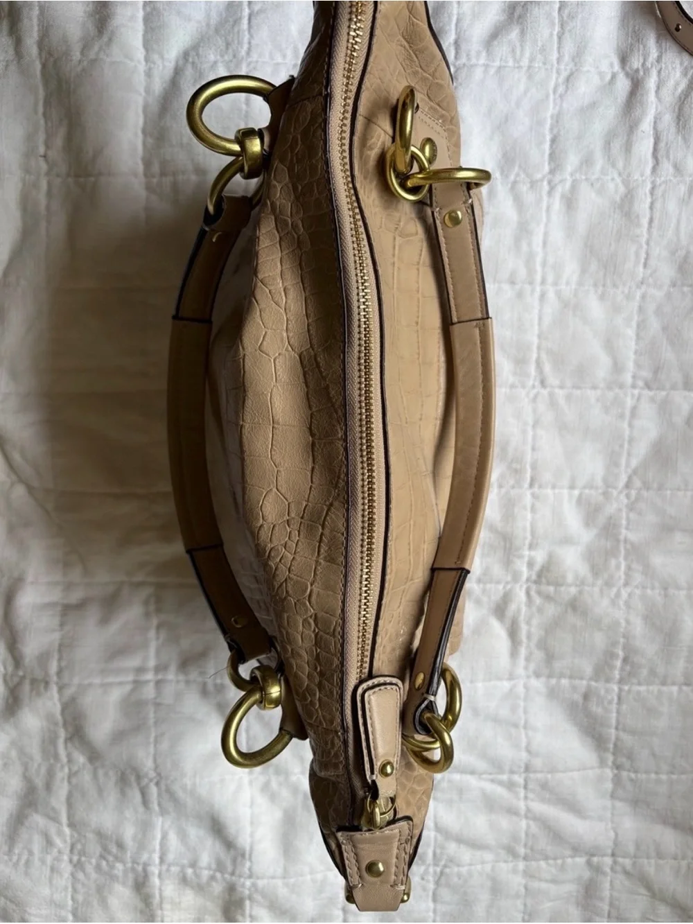 Coach Kristin Beige Croc-Embossed Leather Satchel Convertible Crossbody Y2K